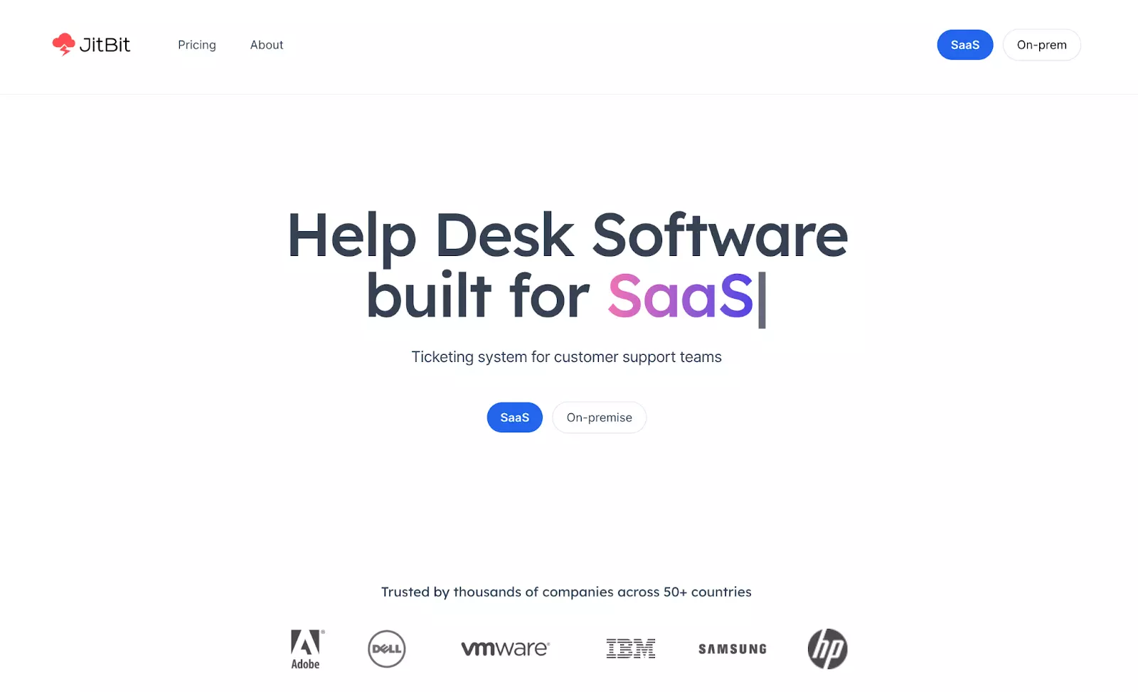 Pagina de pornire a software de ticketing Jitbit