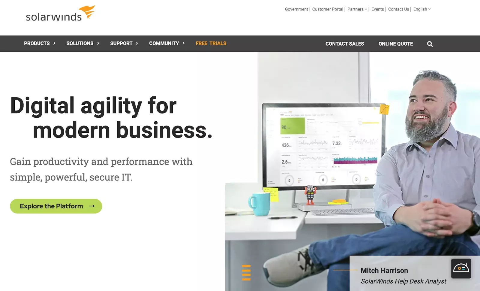 Pagina de pornire a sistemului de ticketing de suport Solarwinds