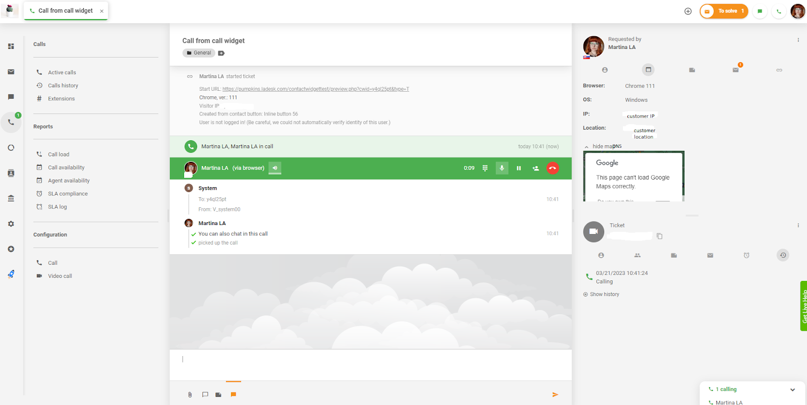 LiveAgent apel din widget apel