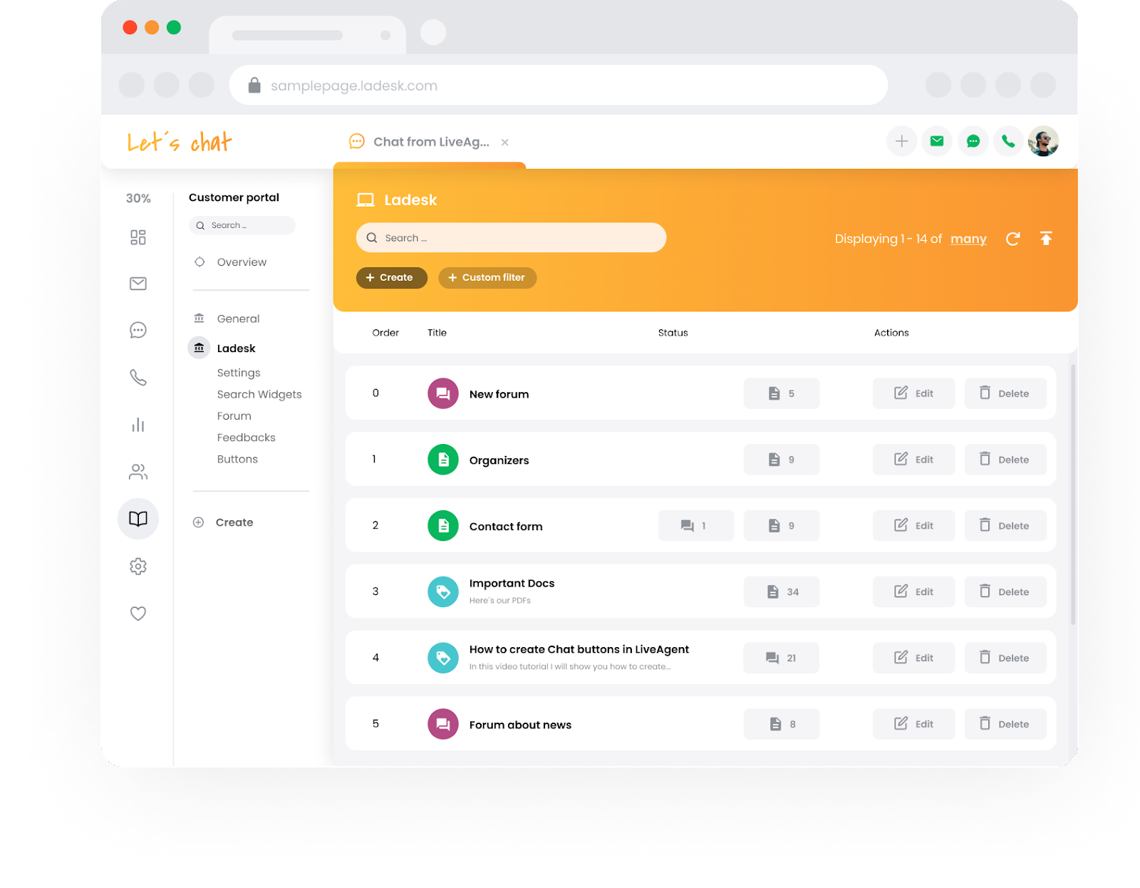 Portal de suport cu bază de cunoștințe LiveAgent