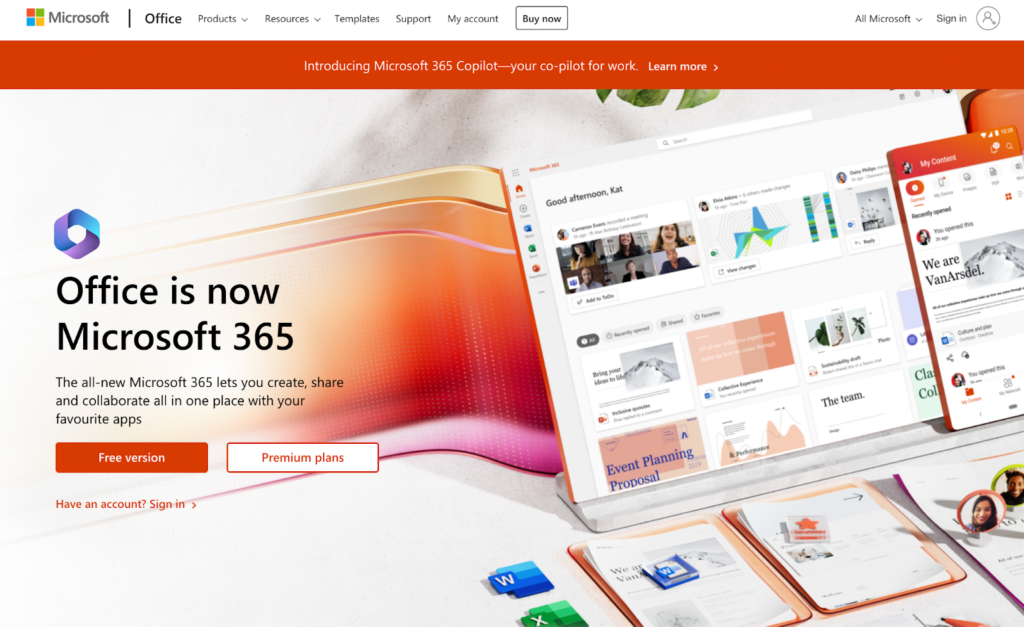 Pagina de pornire Microsoft 365, software de gestionare a e-mailurilor pentru afaceri