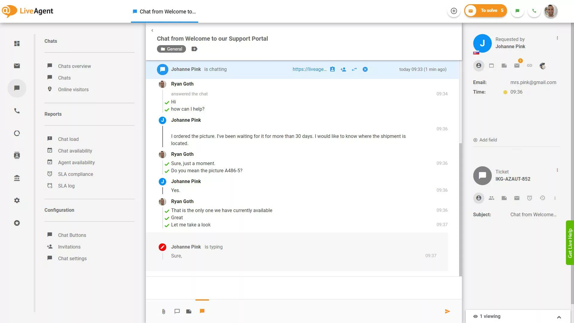 Vizualizare chat în timp real cu dactilografiere în curs