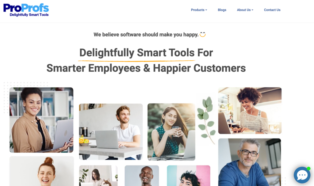 Pagina de pornire a software-ului de bază de cunoștințe ProProfs