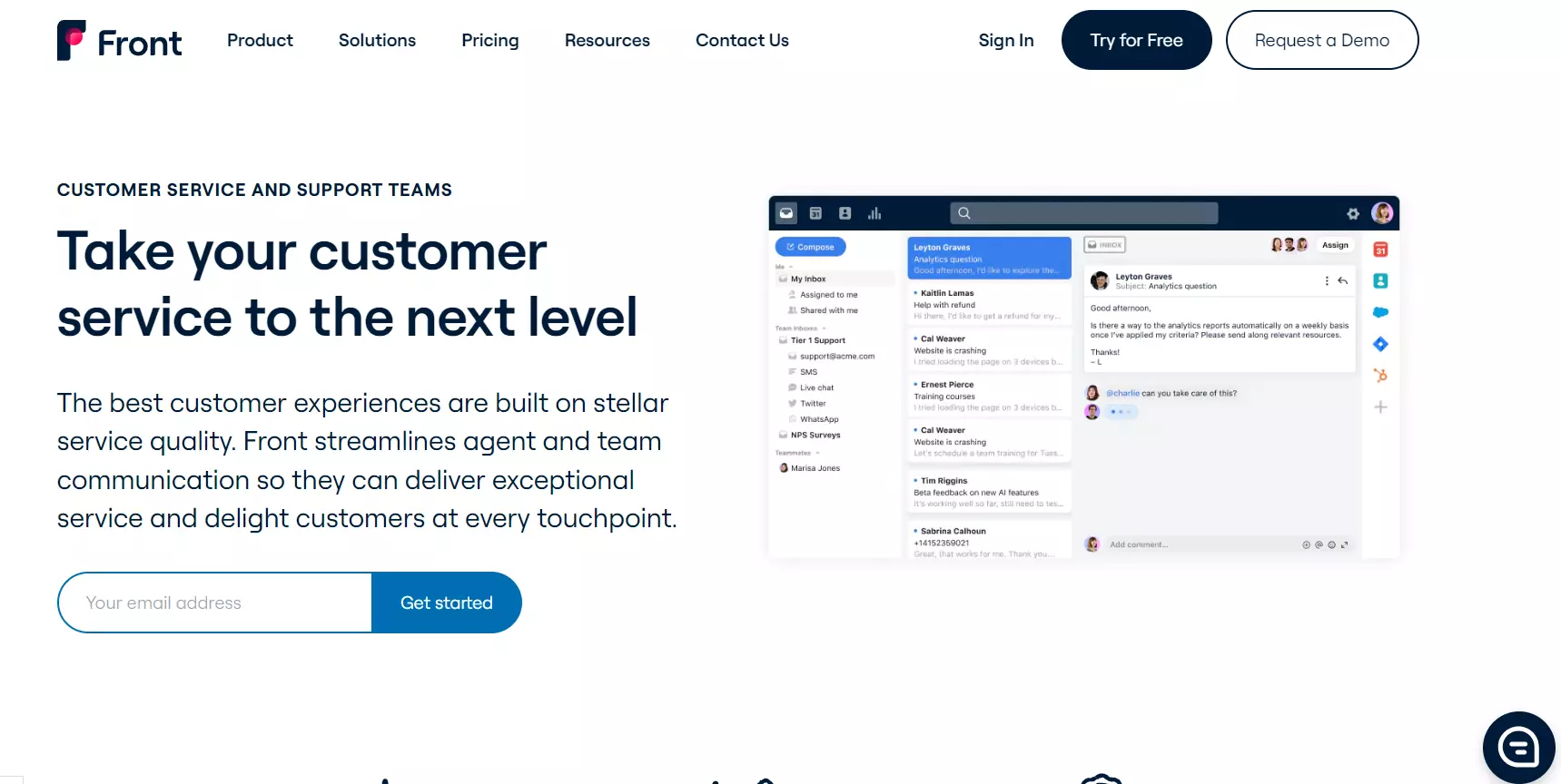 Front customer service homepage