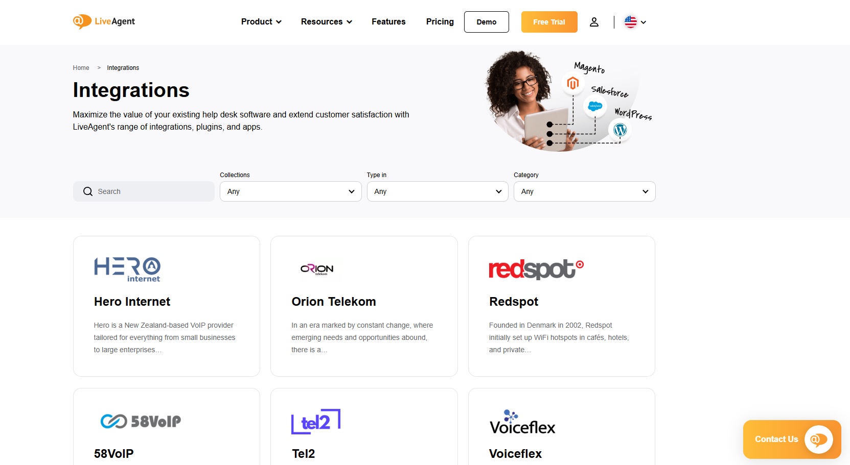 Captură de ecran a integrărilor LiveAgent