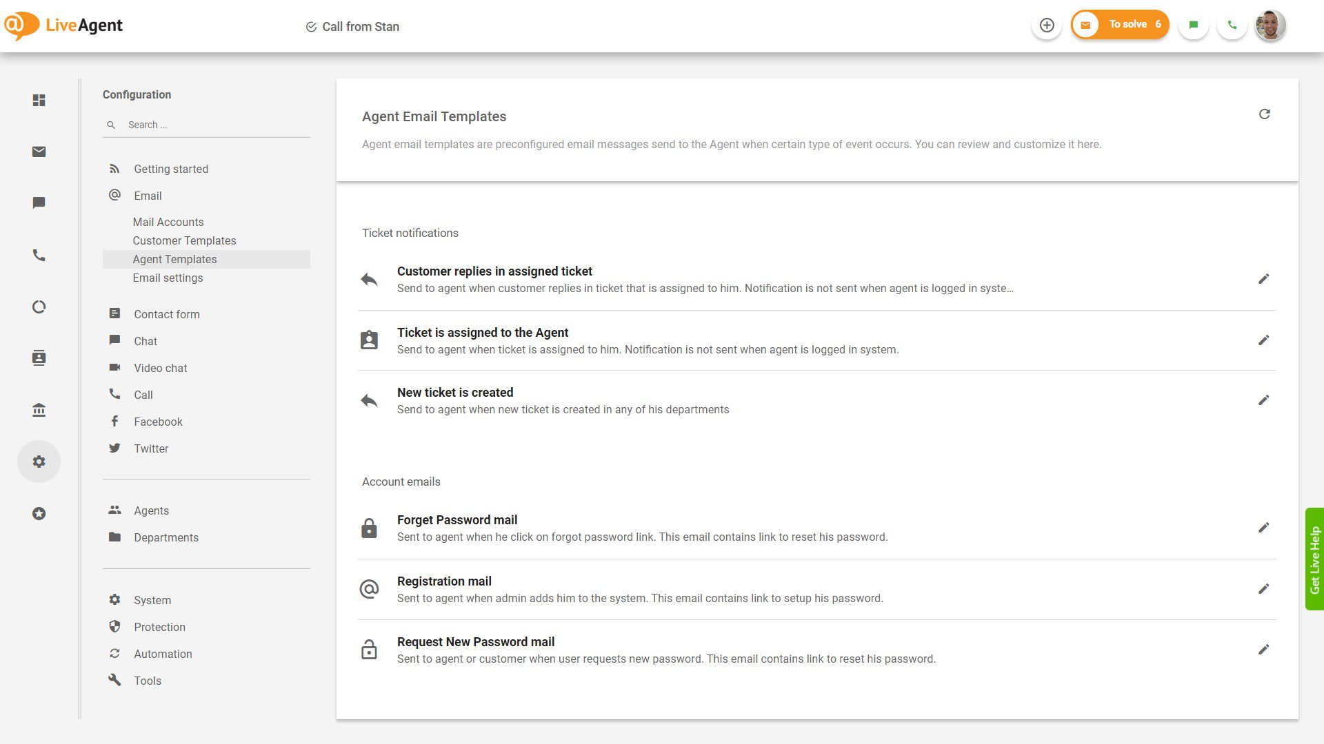 Salvează șabloane de e-mail și implementează-le cu un singur clic în panoul de control LiveAgent