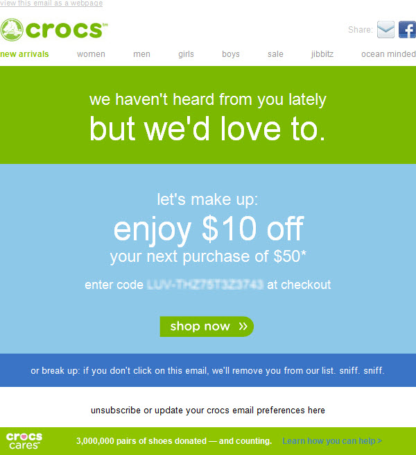 Crocs valorizează emailul de despărțire