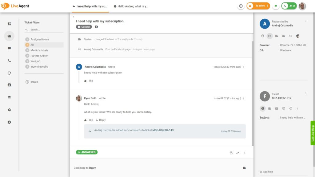 Răspunde la comentariile de pe Facebook direct din LiveAgent