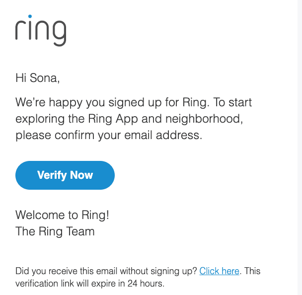 E-mail de verificare Ring