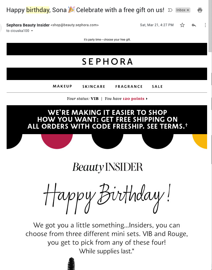 Șablon de e-mail de recompensă pentru loialitate Sephora