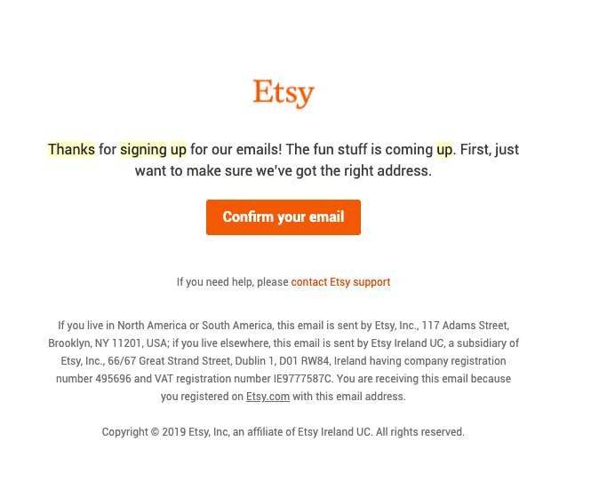 E-mail de confirmare achiziție client Etsy