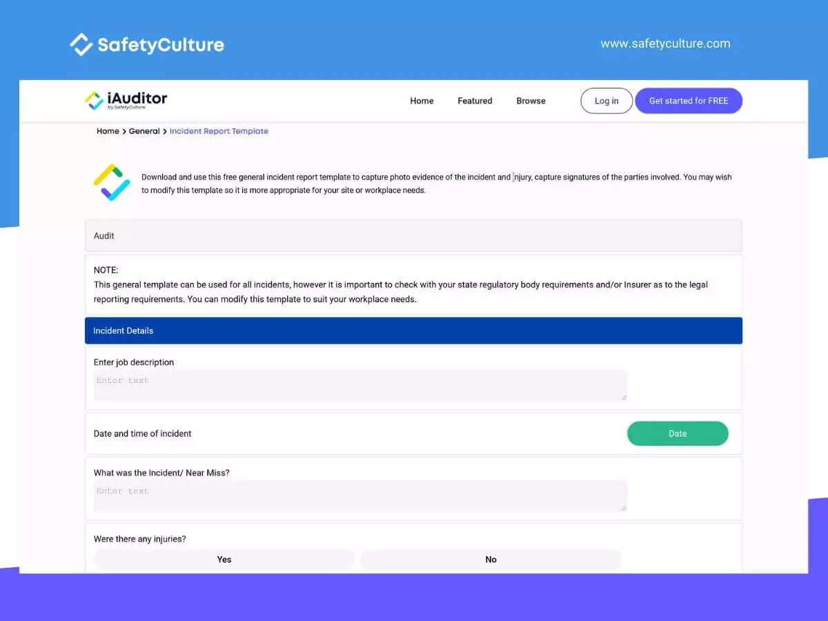 Șablon de raport de incident de la iAuditor