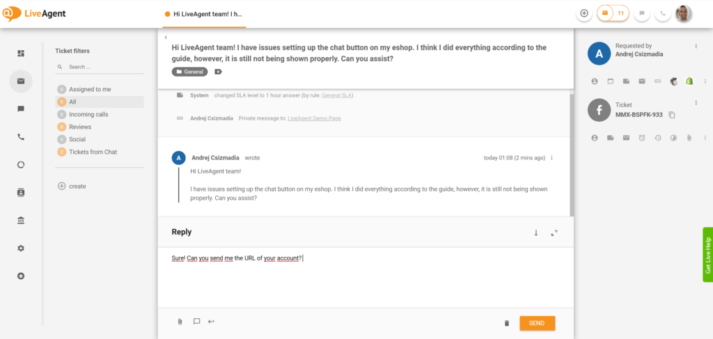 Răspuns la mesajele Facebook Messenger din LiveAgent