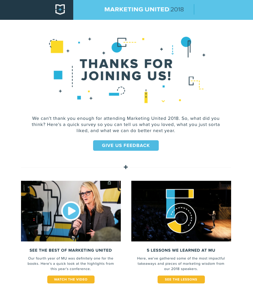 Exemplu de e-mail de urmărire după eveniment al unității de marketing