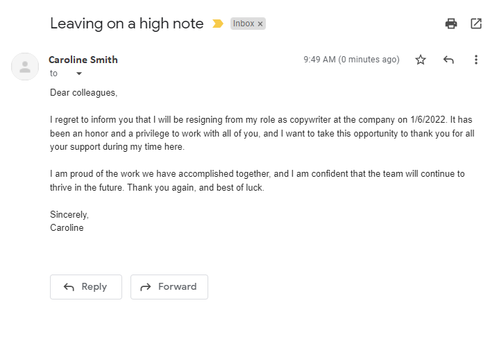 Exemplu de email de demisie