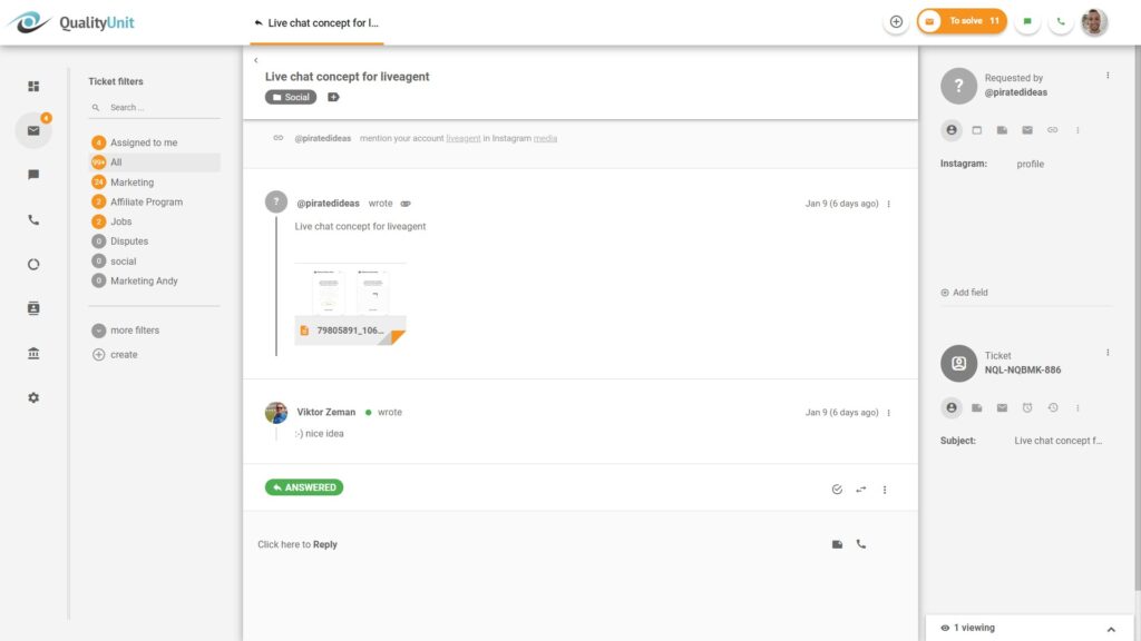 Răspundeți la întrebări pe rețelele sociale direct din LiveAgent