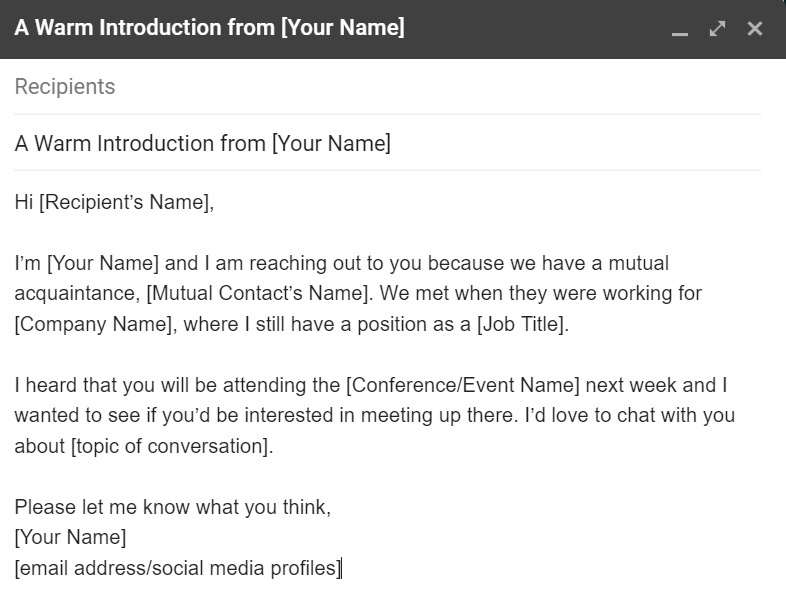 Șablon de email pentru introducere călduroasă