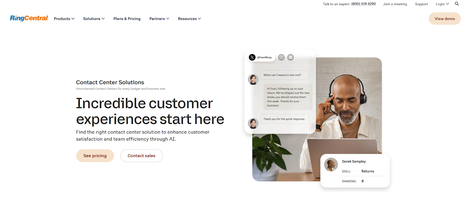Pagina de pornire software RingCentral Contact Center