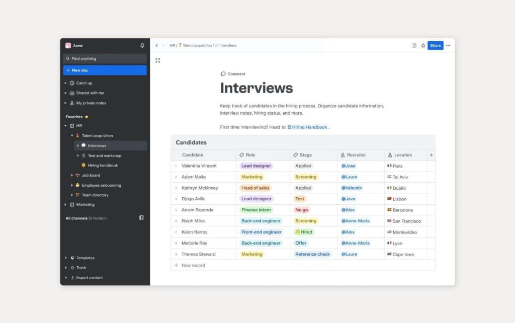 Exemplu al unei baze de cunoștințe, folosind Slite