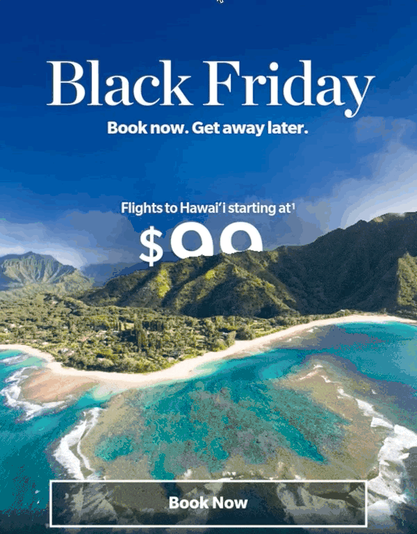 Șablon de email Black Friday Hawaiian Airlines
