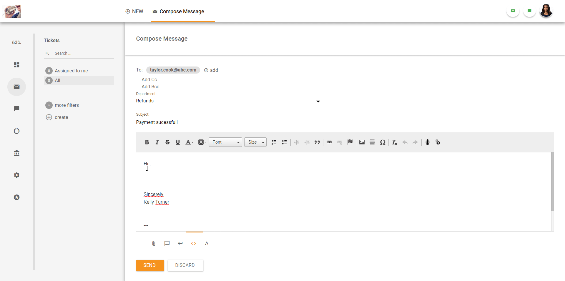 Prezentare generală a interfeței de ticketing în LiveAgent.
