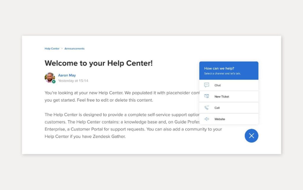 Exemplu de soluție de bază de cunoștințe folosind Zendesk